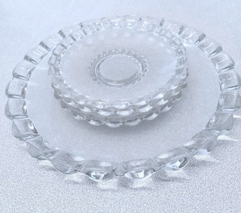 image for GLASS BEADED CAKE PLATE SET  REALLY NICE IN PERFECT CONDITION