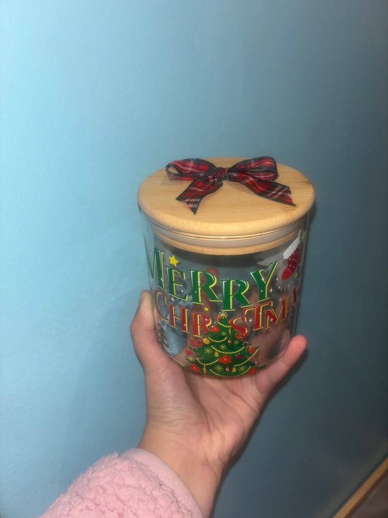 image for Handmade Glass Christmas Jar With Bamboo Lid