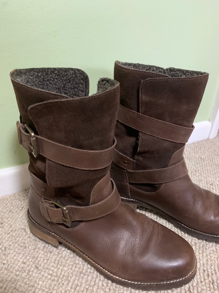 image for Fat Face Chocolate Brown Genuine Leather & Suede Biker Boots Size 7 / EU 40