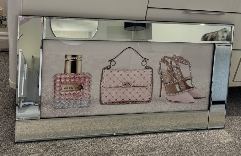 Valentino 3D Perfume Bottle Liquid Glitter Art Picture in Mirror frame