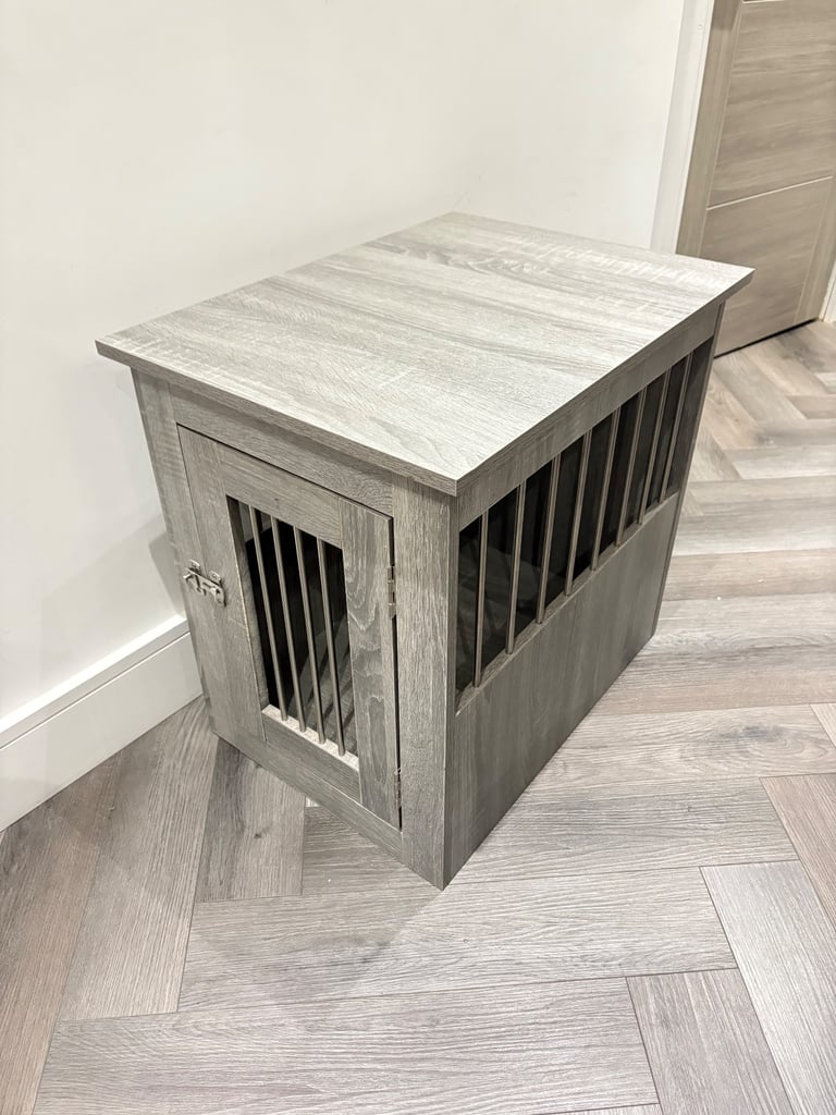 Grey wooden dog crate/cage/bed