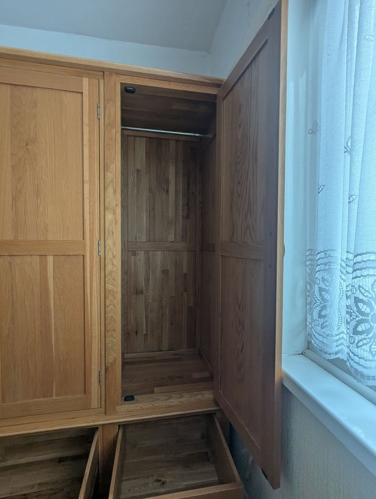 Solid oak large triple wardrobe