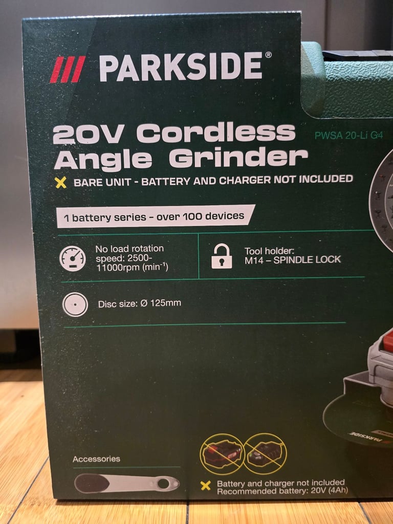 £35 New Parkside 20V Cordless Angle Grinder – Bare Unit x20v team