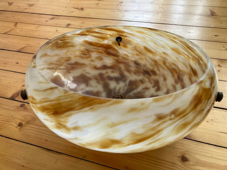 Vintage 1930s Brown/Coffee & White Marbled Flycatcher / Plafonnier Glass Lamp Shade