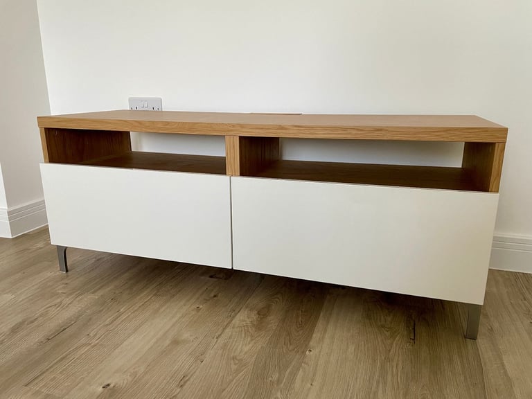 IKEA 2x Besta TV Bench/Stand/Cabinet with Drawers - Oak & White