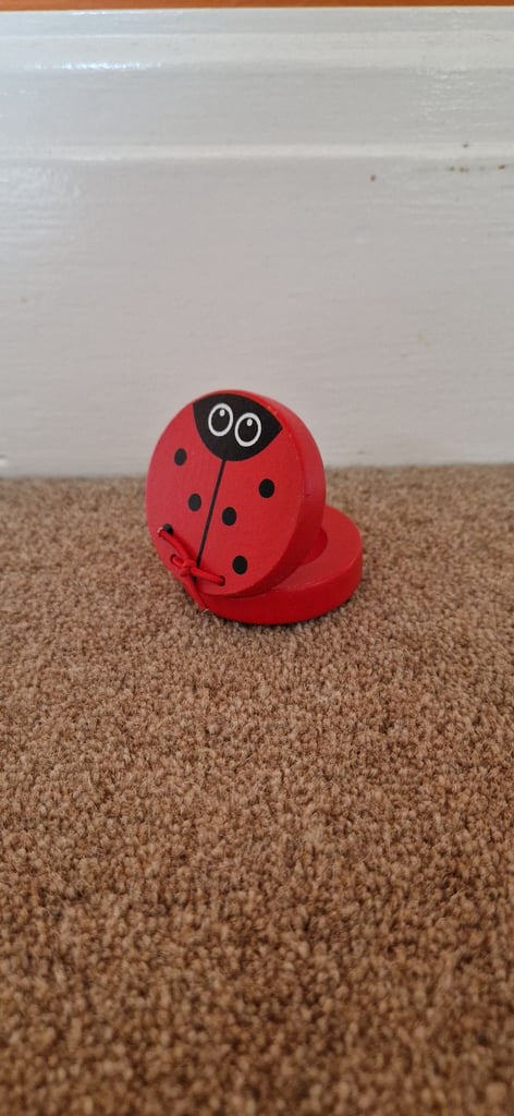 image for WOODEN CASTANET, LADYBIRD DESIGN. EXCELLENT CONDITION.