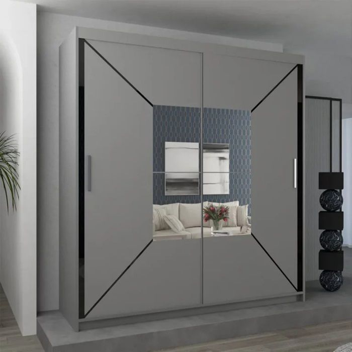 Brand New - Nicole Mirror Sliding Door Wardrobe Grey - SAME/NEXT DAY DELIVERY