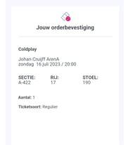 2 tickets for coldplay amsterdam sunday 16 july