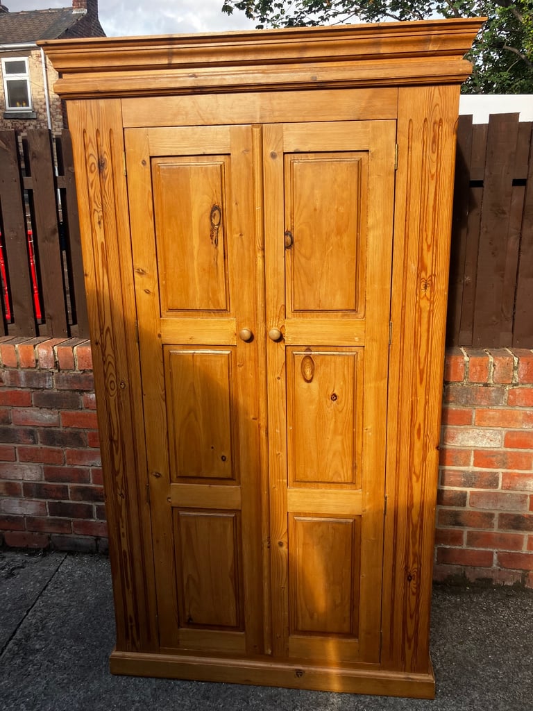 Wardrobe solid pine very heavy & good quality double hand rails can deliver for small charge