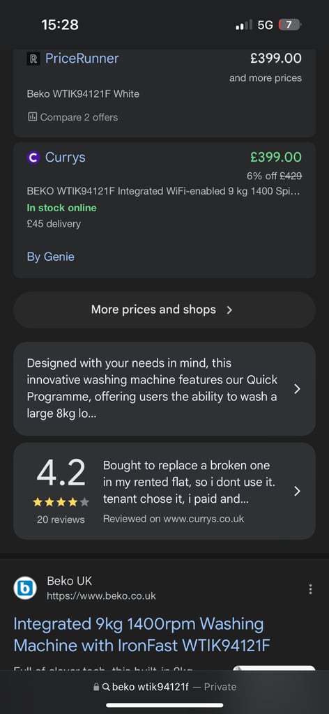 🤩SALE WEEK🤩RRP £399!! Beko 9kg Integrated / Built In Washing Machine - 1400 Spin 