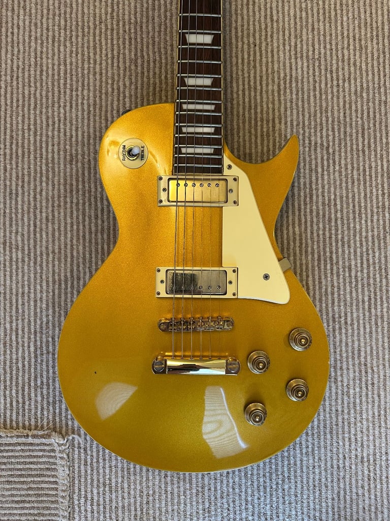 Gibson Les Paul style Vintage V100M Gold Top - Mini Humbucker Electric Guitar - Gold with case