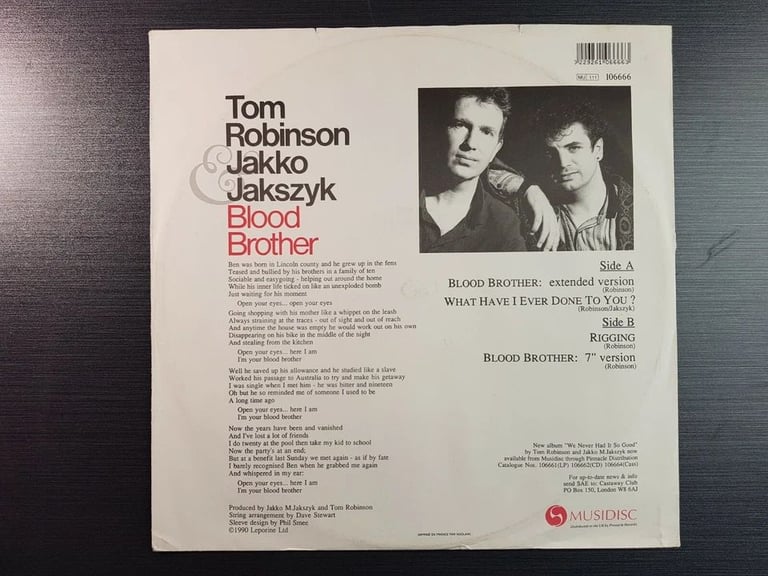 Tom Robinson & JAKKO JAKSZYK 'Blood Brother' 12inch EP, King Crimson, Porcupine Tree