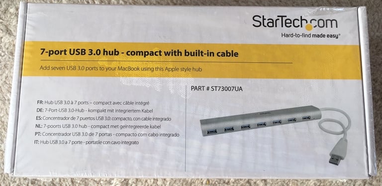 7- Port Compact USB 3.0 Hub with Built-in Cable