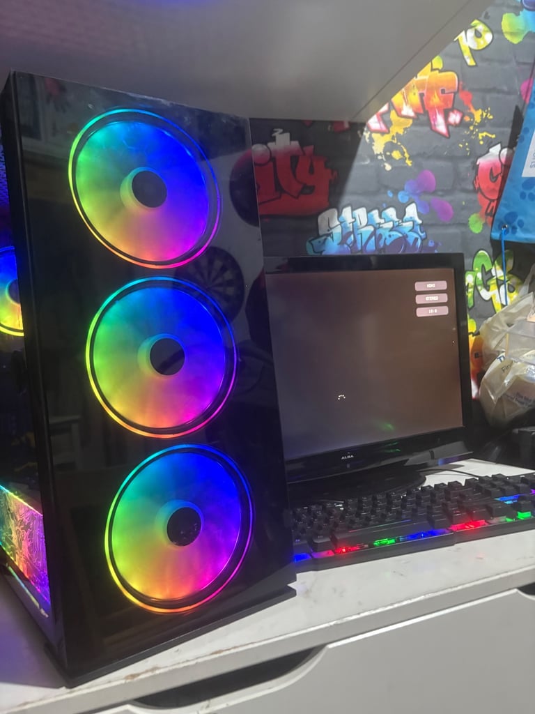 image for gaming pc with monitor and keyboard and mouse