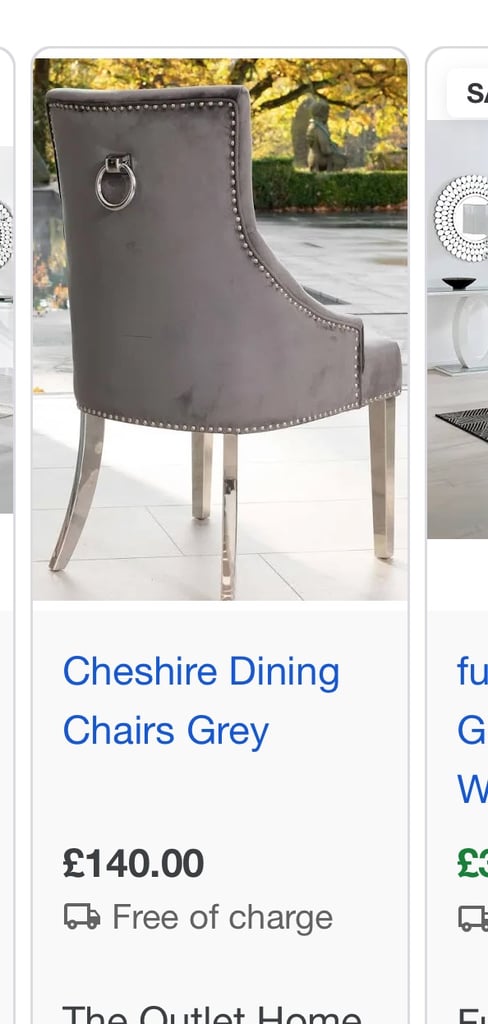 Glass Table & 2 Grey Velvet Knocker Chairs 