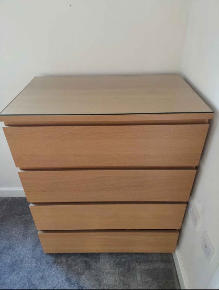 IKEA malm 4 drawer, glass top