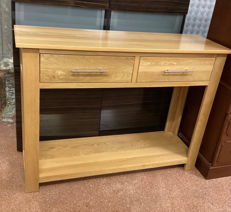 image for Large light oak wooden console table 