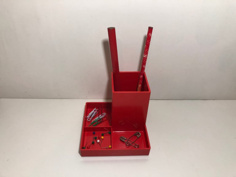 image for Plastic Pen Holder.Handy Red Desk Tidy. 4 Compartments