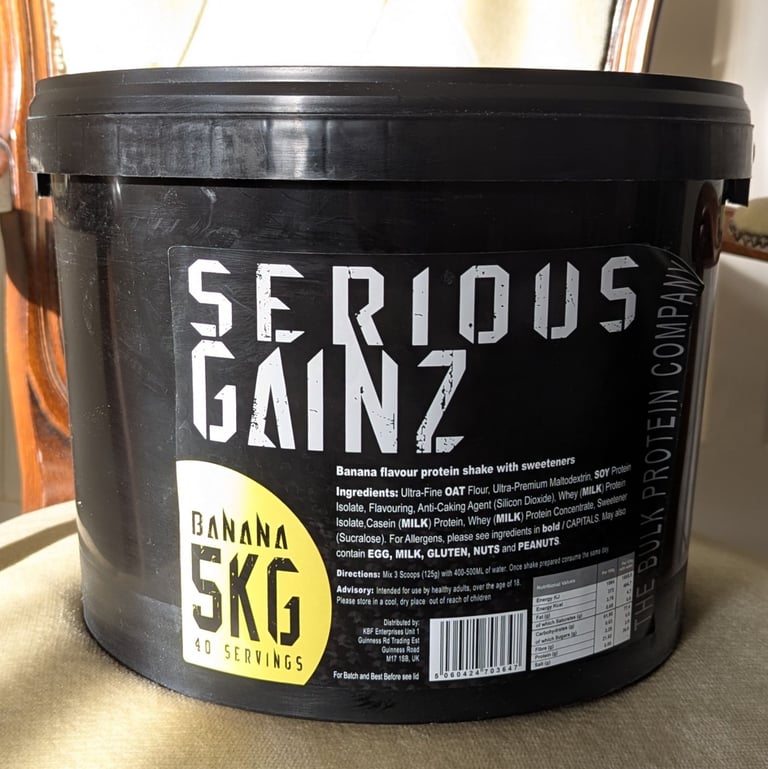 Unused/Unopened Serious Gainz 5kg Banana Flavour Protein Whey Powder (40 Servings)