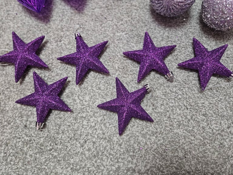 Christmas Tree Decorations Job Lot Purple Baubles & Stars