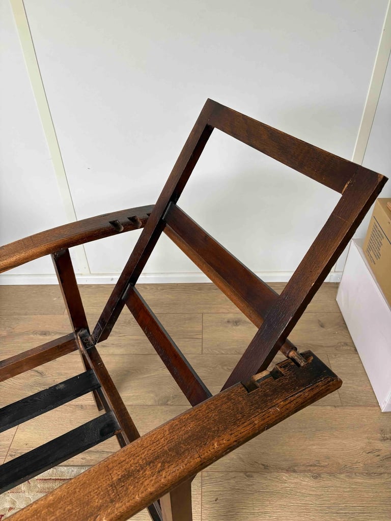 image for Antique Reclining Solid Oak Farm Chair