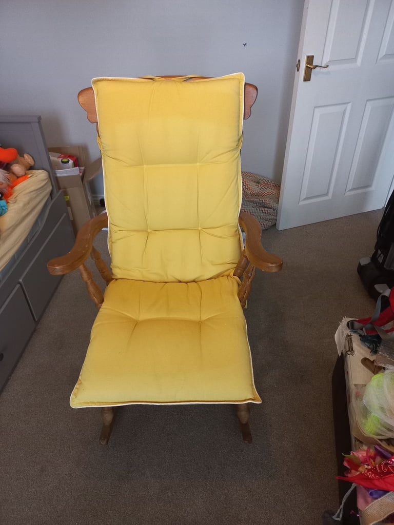 Rocking Chair with Full-Back Yellow Cushion Cover