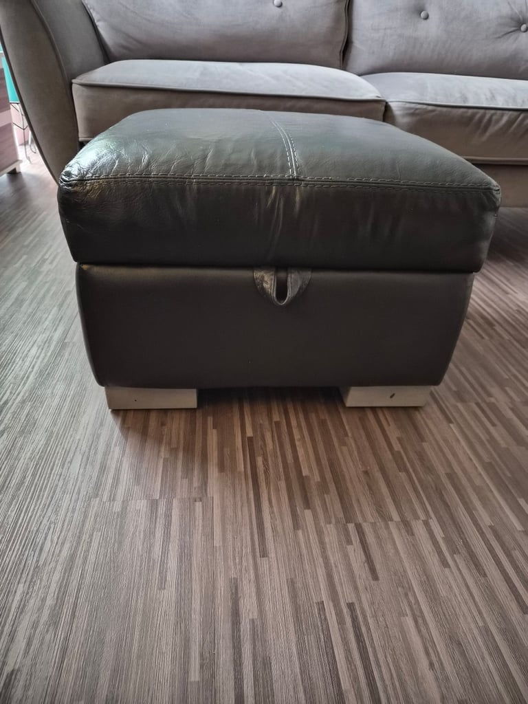 image for Sofology Storage Footstool. Grey Leather. 