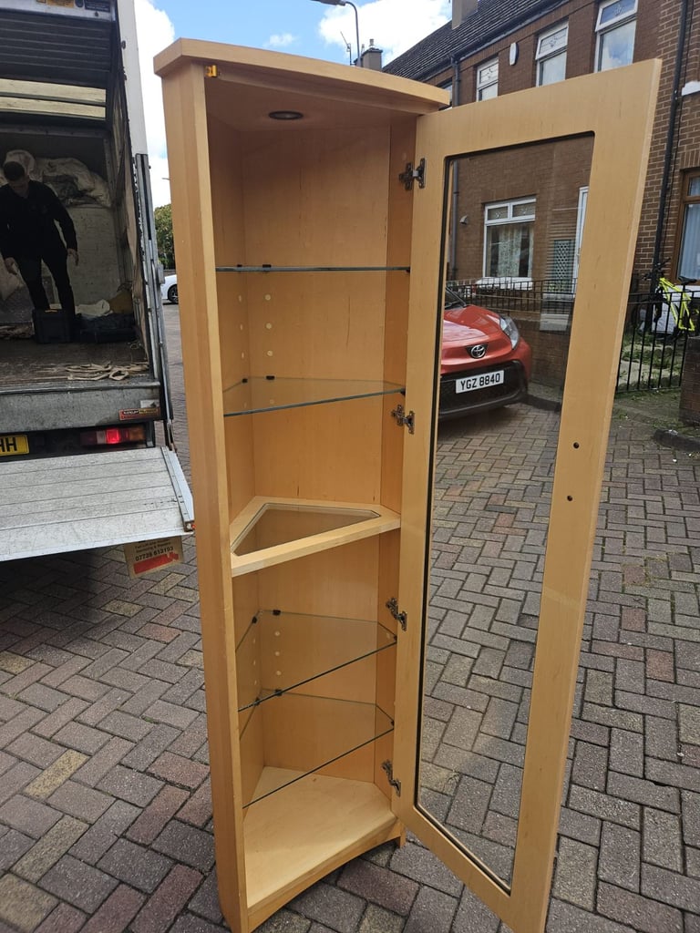 image for Soild oak corner display cabinet with light 