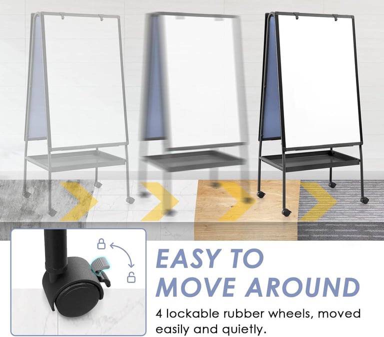 BRAND NEW : MAKELLO Rolling Whiteboard – 90x60cm, Double-Sided, Height Adjustable, Storage Tray