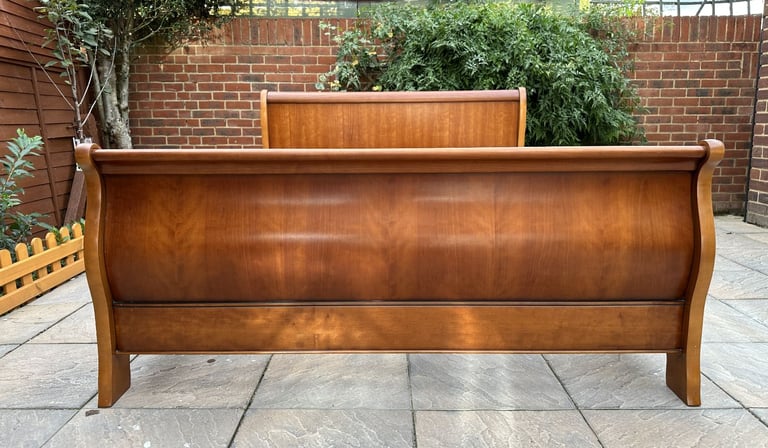 image for Wonderful French Exigence Couture NF Sleigh Cherrywood King Bed Frame – Good Condition 