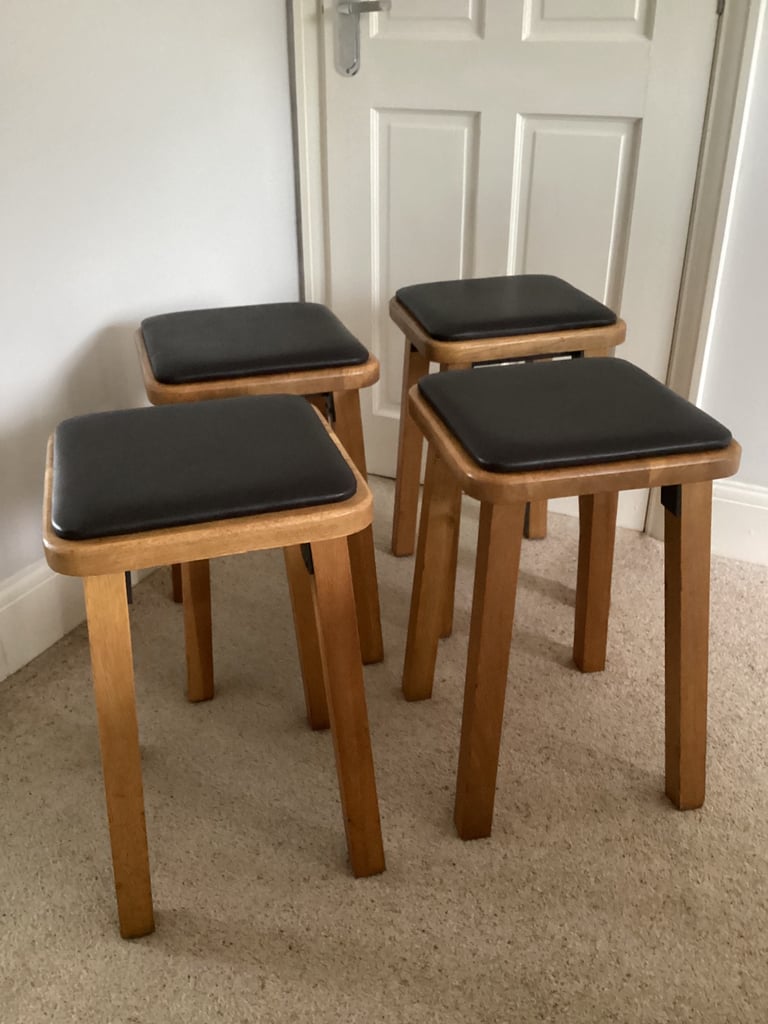 Solid Oak stool faux Leather seat pad