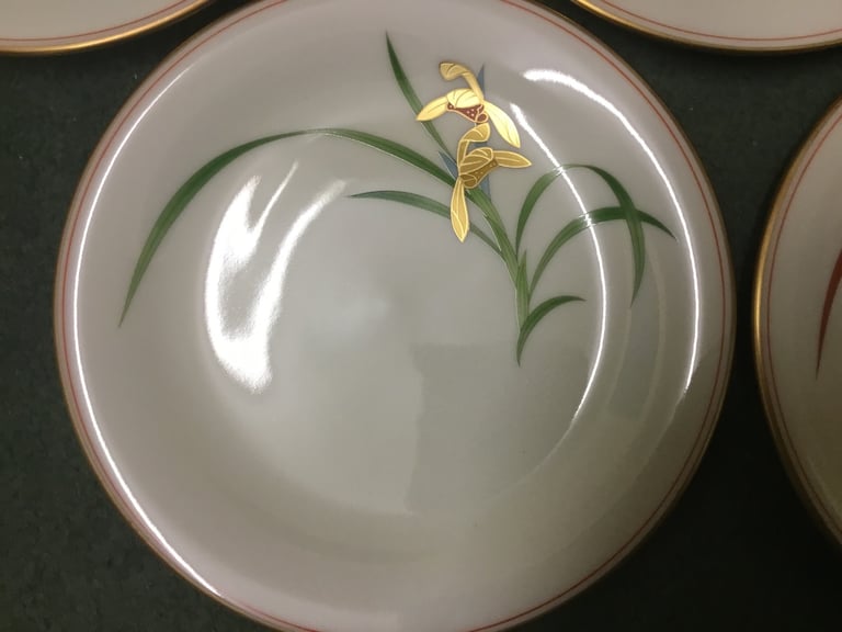 image for Japanese set of 5 Koransha porcelain tea plates.