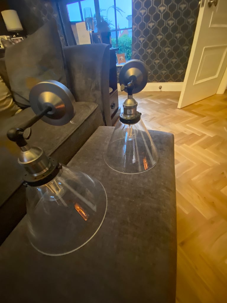 Pewter Glass Wall lights x 2