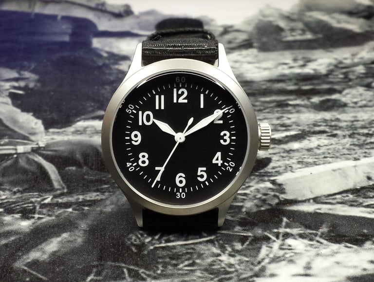 A  'World War 2 - A11' Style Homage Quartz Watch With Sweeping Seconds Hand.