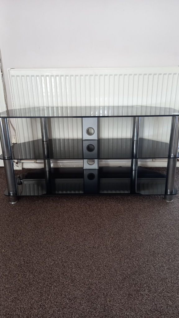 FREE TO COLLECTOR ,black toughened glass tv stand, great condition