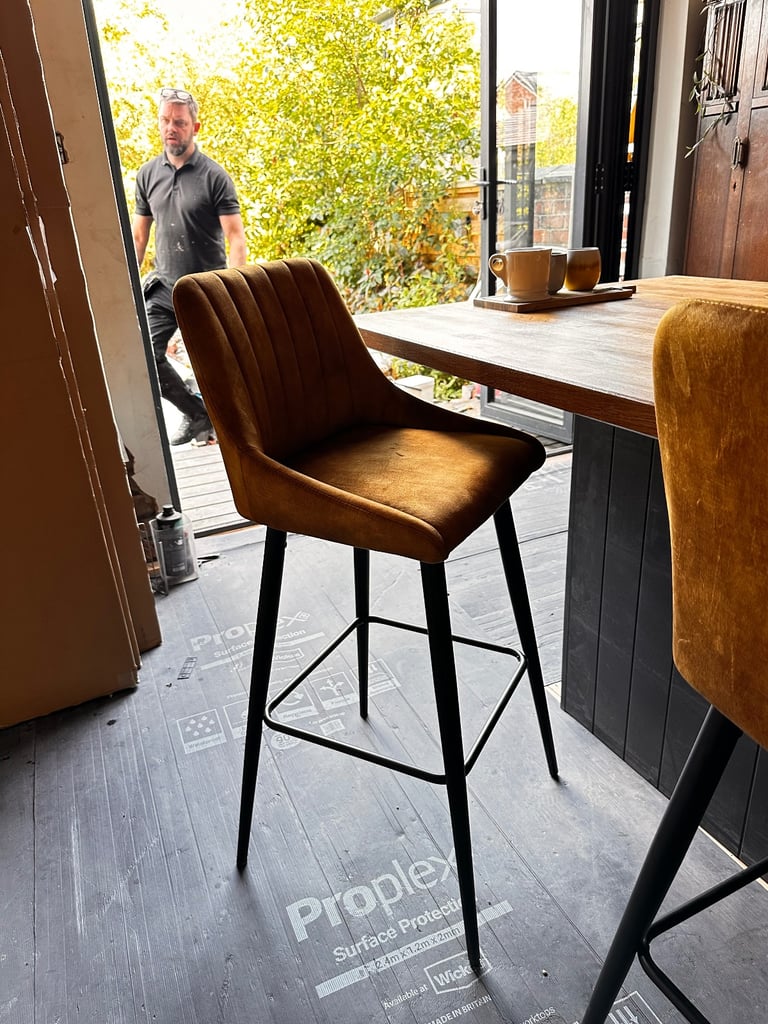 Gorgeous Golden Yellow Velvet Bar Height Stools 