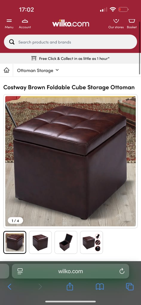 image for Costway Brown Foldable Cube Storage Ottoman - BRAND NEW