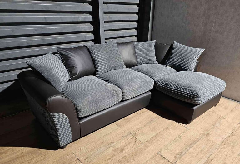 Hardly Used Corner Sofa - Grey/Black.