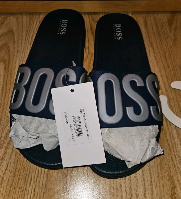image for Sliders Mens BOSS Dark Blue Pool Slides With Logo - Sean Slide