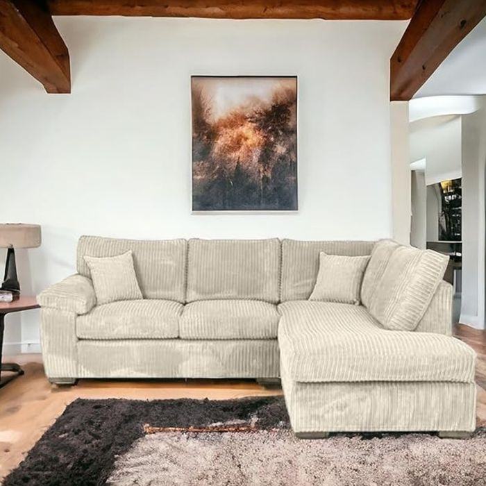 Brand New Sofa Set - Thomes Full Back Jumbo Cord L Shape Corner OR 3+2 Seater Sofa - Cream