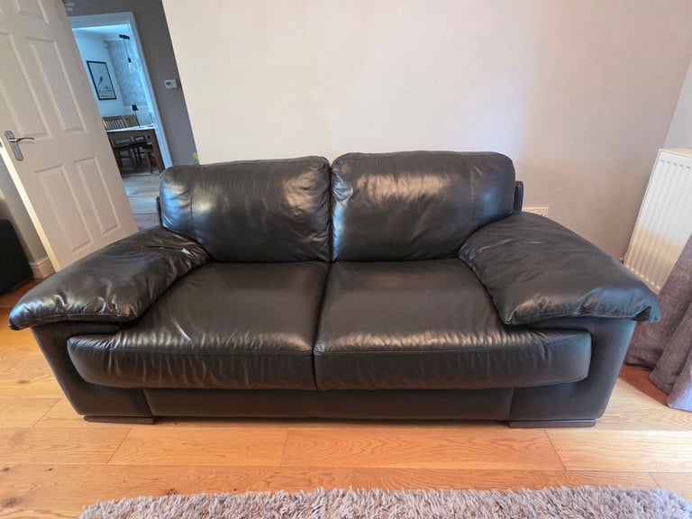 3 and 2 seat Leather Sofa & Foot stool – Dark Brown