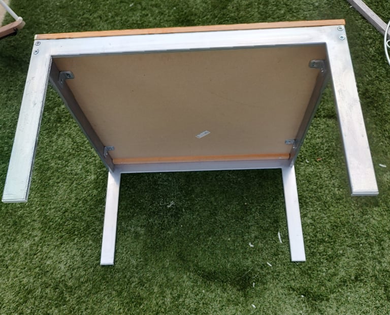 IKEA LARGE VERY HEAVY DUTY WOODEN TABLE WITH METAL FRAME LEGS 