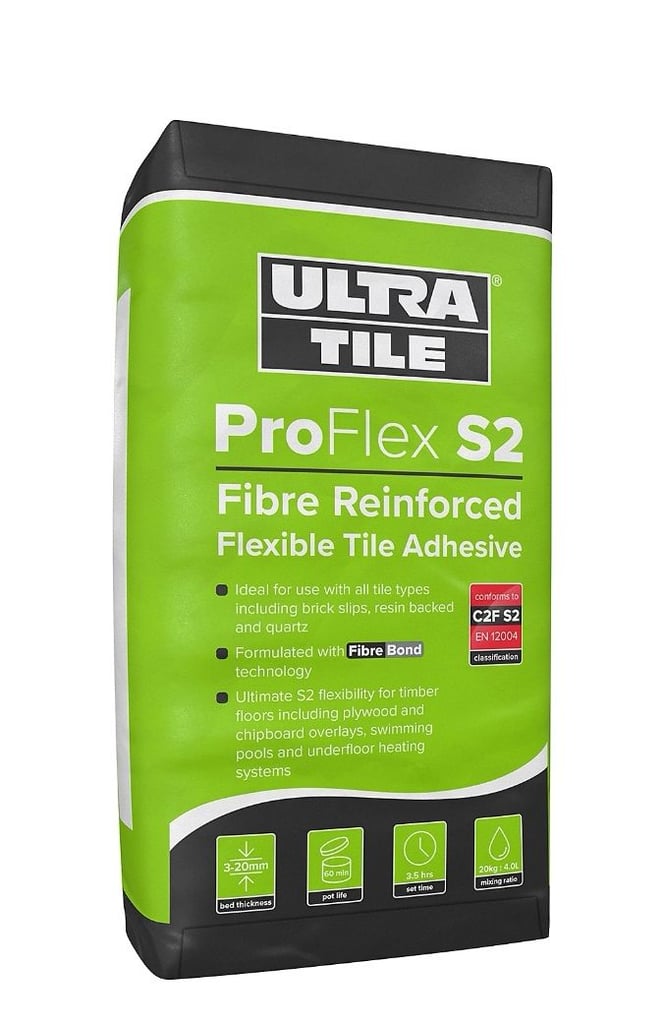 image for 3 x Ultra Tile ProFlex S2 Fibre Reinforced Flexible Tile Adhesive - Grey 20kg