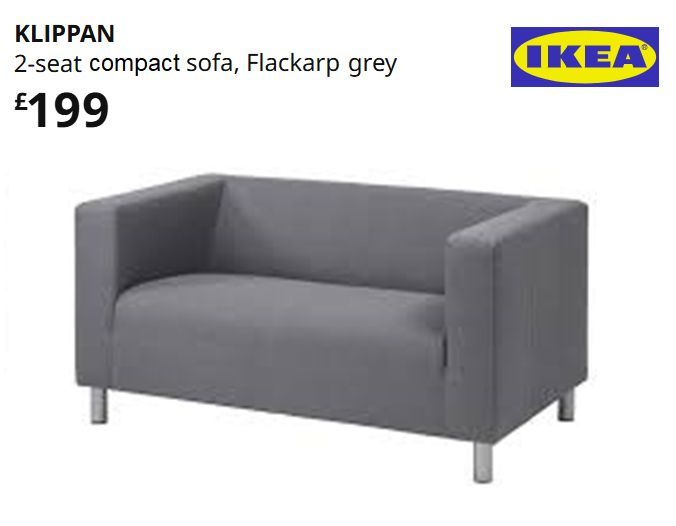 RRP:£199 IKEA KLIPPAN COMPACT SMALL TWO SEAT SOFA FLACKARP GREY LONDON DELIVERY (STUDIOS/BEDROOMS)