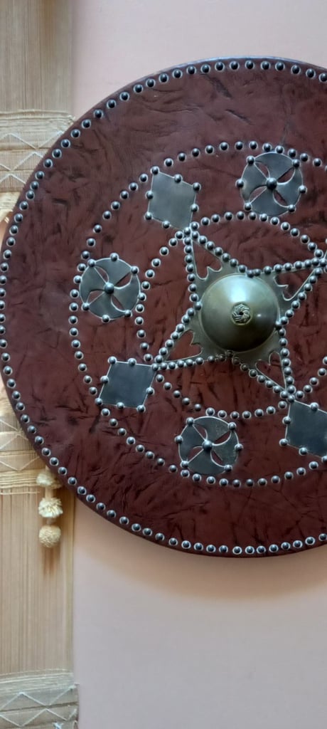 image for Handcrafted Highland Celtic Leather Targe With Brass Decorations