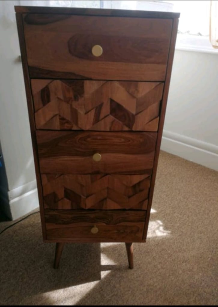 image for Taj Sheesham Wood Honeycomb Design Tall Boy
