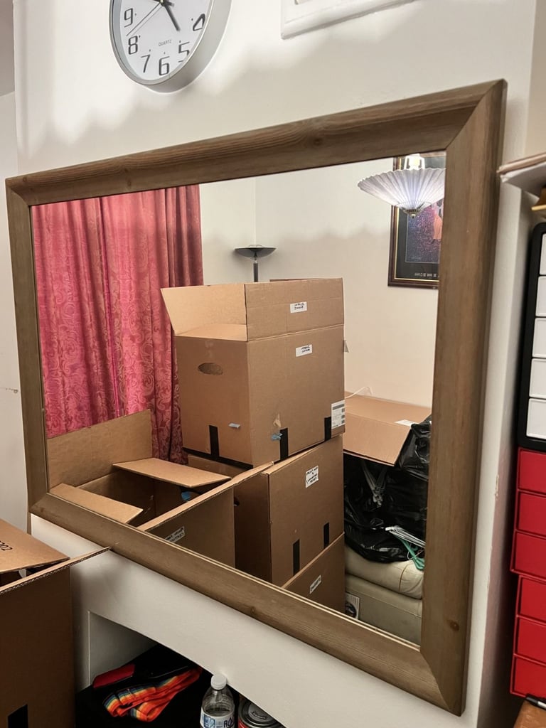 Dark beach Wooden framed large mirror