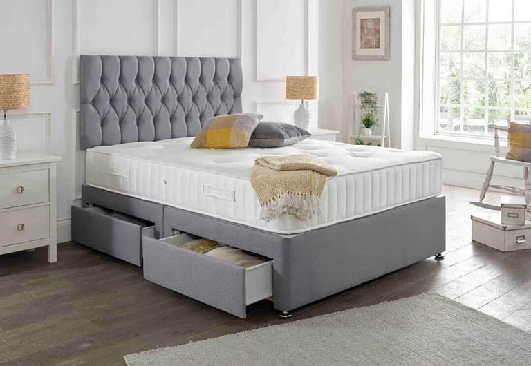 Divan 4ft6 Double bed base + chesterfield Headboard -- Awesome Design -- Cash On Delivery 