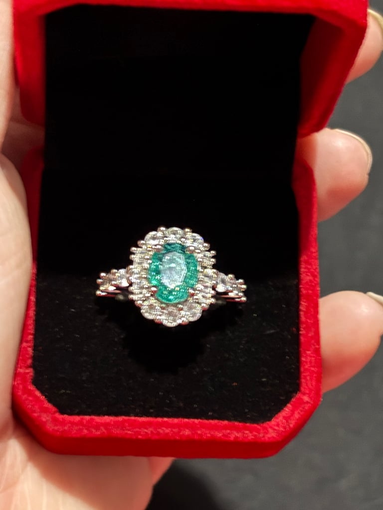 Sterling Silver Paraiba Tourmaline Ring Size P/Q
