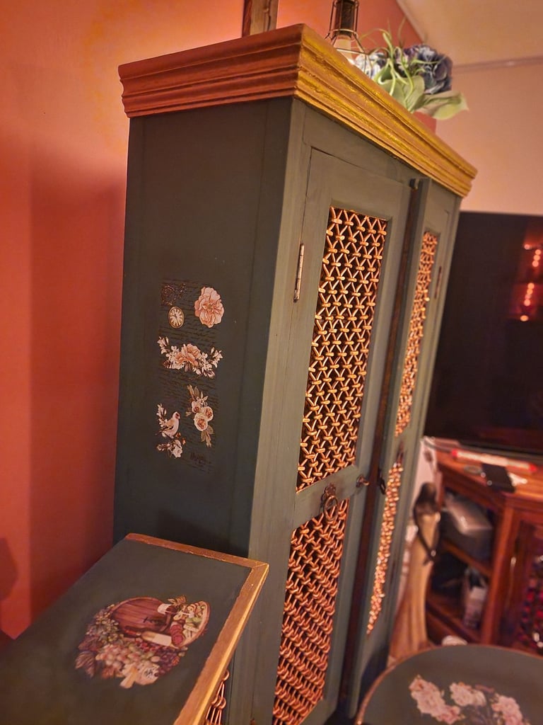 Hand painted solid wood furniture Unique artisan craft  Table Shelf Cubbord 